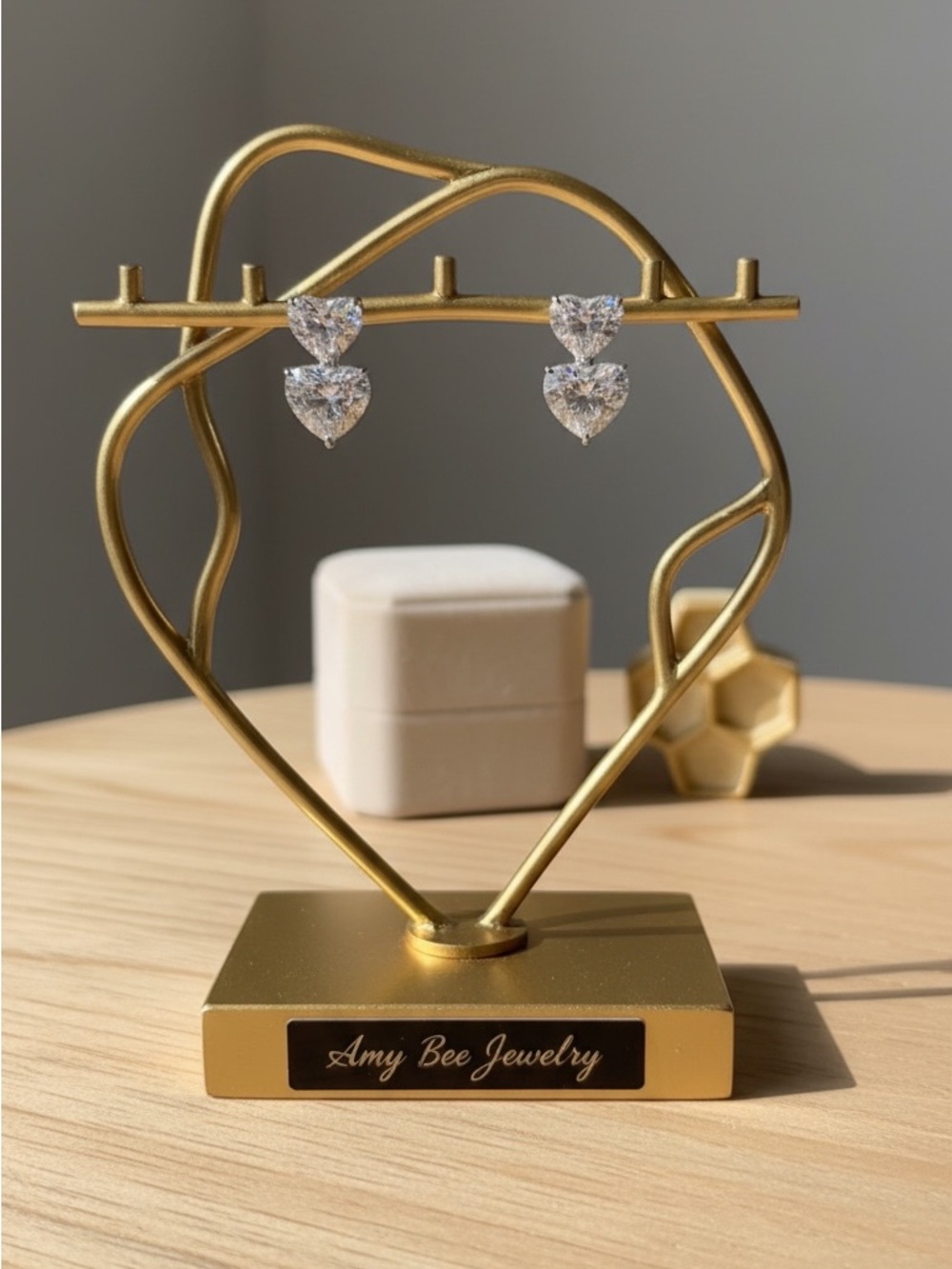 White Gold Plated Heart Drop CZ Earrings. New. - Picture 1 of 6